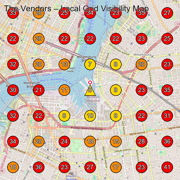 The Vendors GeoGrid visibility map for Food Products Supplier in North Bergen